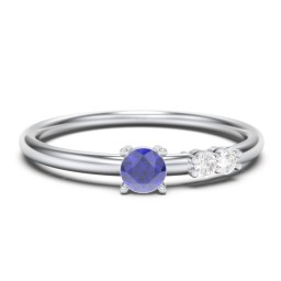 3-Stone Stacking Ring in 925 Sterling Silver with Blue Sapphire and White Premium Zirconia