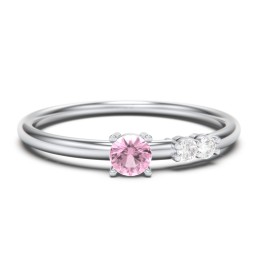 3-Stone Stacking Ring in 925 Sterling Silver with Pink Tourmaline and White Premium Zirconia