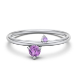 Off-Set Gemstone Stacking Ring in 925 Sterling Silver with Amethyst and Amethyst Premium Zirconia