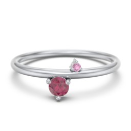 Off-Set Gemstone Stacking Ring in 925 Sterling Silver with Ruby and Red Premium Zirconia