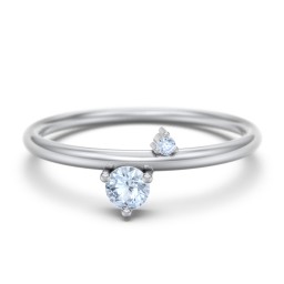 Off-Set Gemstone Stacking Ring in 925 Sterling Silver with Aquamarine and Fancy Blue Premium Zirconia