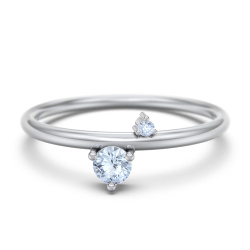 Off-Set Gemstone Stacking Ring – Sterling Silver with Aquamarine and Fancy Blue Premium Zirconia