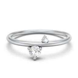 Off-Set Gemstone Stacking Ring in 925 Sterling Silver with Cubic Zirconia and White Premium Zirconia