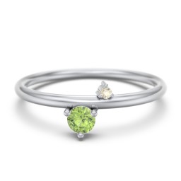 Off-Set Gemstone Stacking Ring in 925 Sterling Silver with Peridot and Fancy Yellow Premium Zirconia
