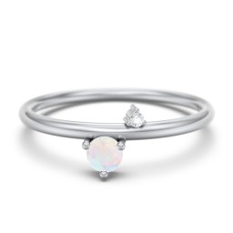 Off-Set Gemstone Stacking Ring in 925 Sterling Silver with Opal and White Premium Zirconia