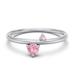 Off-Set Gemstone Stacking Ring in 925 Sterling Silver with Pink Tourmaline and Fancy Pink Premium Zirconia