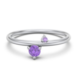 Off-Set Gemstone Stacking Ring in 925 Sterling Silver with Amethyst and Amethyst Premium Zirconia