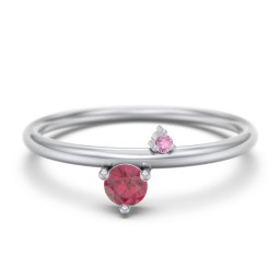 Off-Set Gemstone Stacking Ring in 925 Sterling Silver with Ruby and Red Premium Zirconia