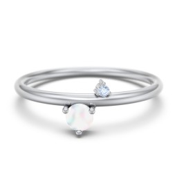 Off-Set Gemstone Stacking Ring in 925 Sterling Silver with Blue Sapphire and Fancy Blue Premium Zirconia