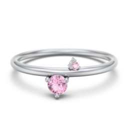 Off-Set Gemstone Stacking Ring in 925 Sterling Silver with Pink Tourmaline and Fancy Pink Premium Zirconia