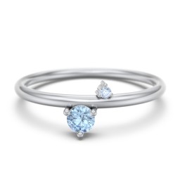 Off-Set Gemstone Stacking Ring in 925 Sterling Silver with Blue Topaz and Fancy Blue Premium Zirconia