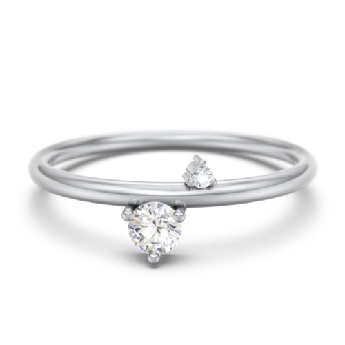 Off-Set Gemstone Stacking Ring – Sterling Silver with Cubic Zirconia and White Premium Zirconia