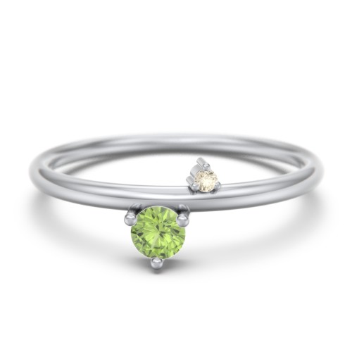Off-Set Gemstone Stacking Ring – Sterling Silver with Peridot and Fancy Yellow Premium Zirconia