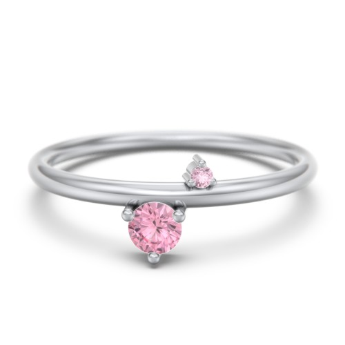 Off-Set Gemstone Stacking Ring – Sterling Silver with Pink Tourmaline and Fancy Pink Premium Zirconia