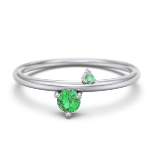 Off-Set Gemstone Stacking Ring – Sterling Silver with Emerald and Green Premium Zirconia