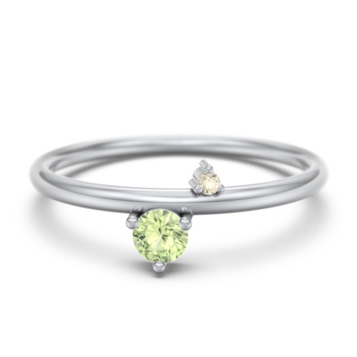 Off-Set Gemstone Stacking Ring – Sterling Silver with Peridot and Fancy Yellow Premium Zirconia