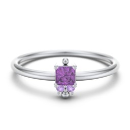 Princess Cut Stacking Ring with Accents in 925 Sterling Silver with Amethyst and Amethyst Premium Zirconia