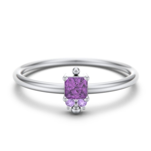 Princess Cut Stacking Ring with Accents – Sterling Silver with Amethyst and Amethyst Premium Zirconia