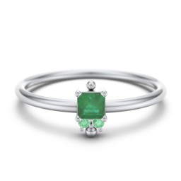 Princess Cut Stacking Ring with Accents in 925 Sterling Silver with Emerald and Green Premium Zirconia