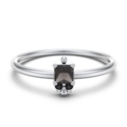 Princess Cut Stacking Ring with Accents in 925 Sterling Silver with Smokey Quartz and Black Premium Zirconia
