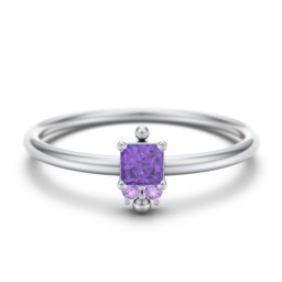 Princess Cut Stacking Ring with Accents in 925 Sterling Silver with Amethyst and Amethyst Premium Zirconia