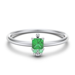 Princess Cut Stacking Ring with Accents in 925 Sterling Silver with Emerald and Green Premium Zirconia