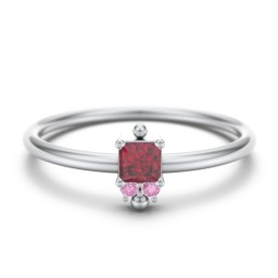 Princess Cut Stacking Ring with Accents in 925 Sterling Silver with Ruby and Red Premium Zirconia