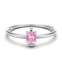 Princess Cut Stacking Ring with Accents in 925 Sterling Silver with Pink Tourmaline and Fancy Pink Premium Zirconia