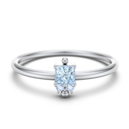 Princess Cut Stacking Ring with Accents – Sterling Silver with Aquamarine and Fancy Blue Premium Zirconia