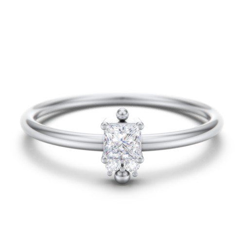 Princess Cut Stacking Ring with Accents – Sterling Silver with Cubic Zirconia and White Premium Zirconia