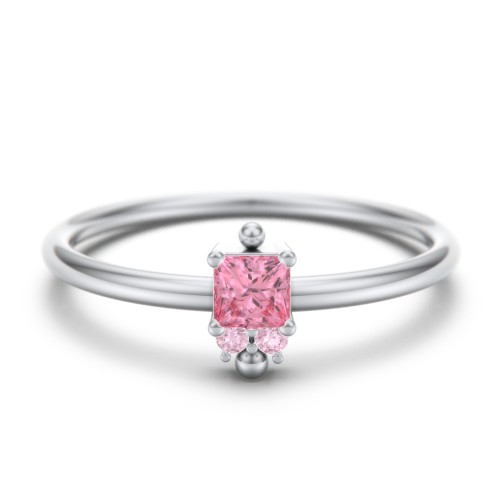 Princess Cut Stacking Ring with Accents – Sterling Silver with Pink Tourmaline and Fancy Pink Premium Zirconia