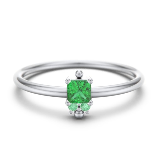 Princess Cut Stacking Ring with Accents – Sterling Silver with Emerald and Green Premium Zirconia