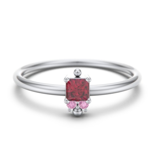 Princess Cut Stacking Ring with Accents – Sterling Silver with Ruby and Red Premium Zirconia
