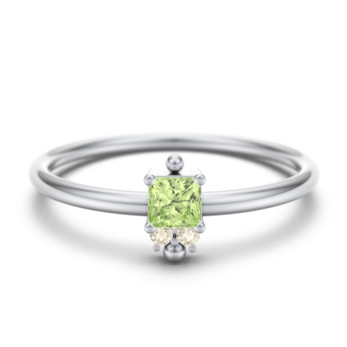 Princess Cut Stacking Ring with Accents – Sterling Silver with Peridot and Fancy Yellow Premium Zirconia
