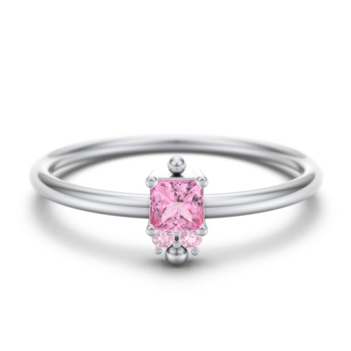 Princess Cut Stacking Ring with Accents – Sterling Silver with Pink Tourmaline and Fancy Pink Premium Zirconia