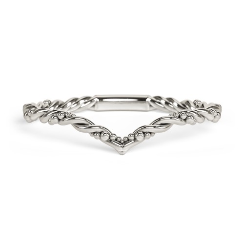 V-Shape Stacking Ring with Twisted Band – 10K White Gold