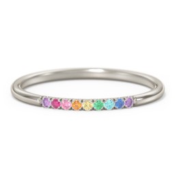 Rainbow Stackable Ring with Pavé Setting in 10K Solid White Gold