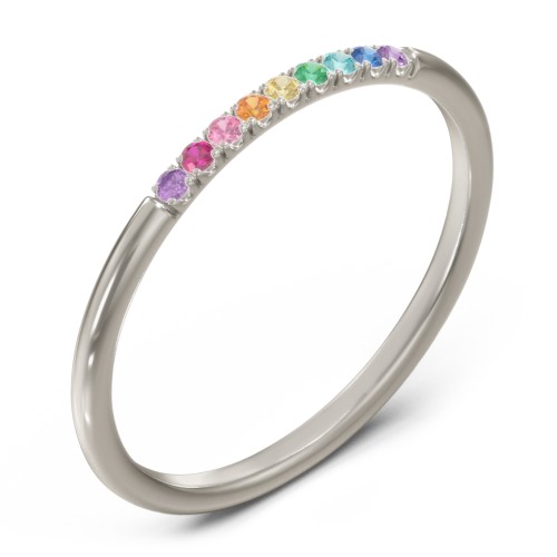 Rainbow Stackable Ring with Pavé Setting – 10K White Gold with Topaz - Rainbow