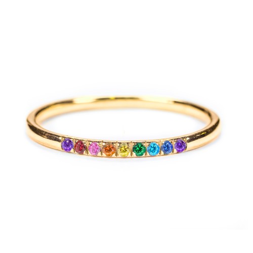 Rainbow Stackable Ring with Pavé Setting – 10K Yellow Gold with Topaz - Rainbow