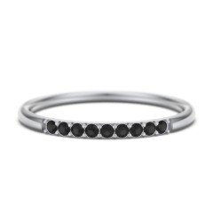 Stackable Band with Accent Gemstones – Sterling Silver with Black Premium Zirconia