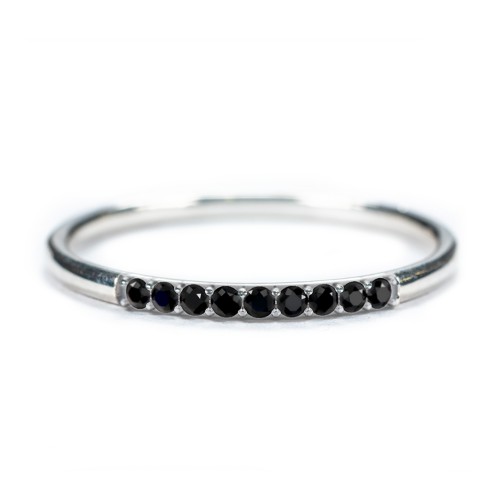 Stackable Band with Accent Gemstones – Sterling Silver with Black Premium Zirconia