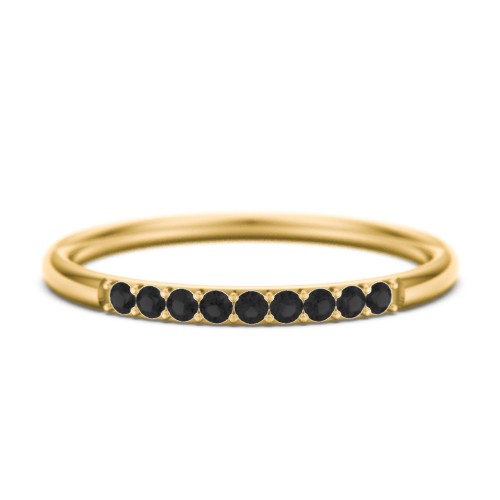 Stackable Band with Accent Gemstones – 10K Yellow Gold with Black Premium Zirconia