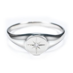 Star Set Signet Ring in 925 Sterling Silver with Black Premium Zirconia