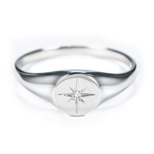 Star Set Signet Ring – Sterling Silver with Black Premium Zirconia