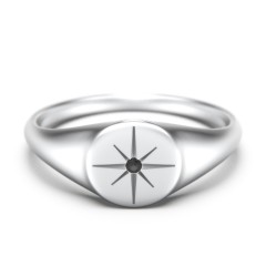 Star Set Signet Ring – 10K White Gold with Black Premium Zirconia