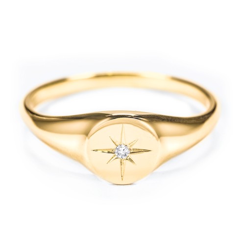 Star Set Signet Ring – 10K Yellow Gold with Green Premium Zirconia