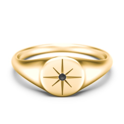 Star Set Signet Ring – 10K Yellow Gold with Black Premium Zirconia