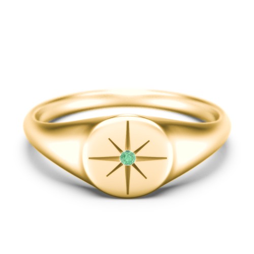 Star Set Signet Ring – 10K Yellow Gold with Green Premium Zirconia