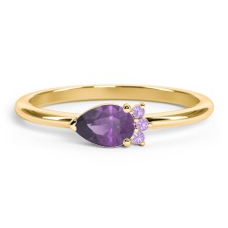 Horizontal Pear Stacking Ring with Accents in 18K Gold Plated Silver with Amethyst and Amethyst Premium Zirconia
