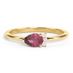 Horizontal Pear Stacking Ring with Accents in 18K Gold Plated Silver